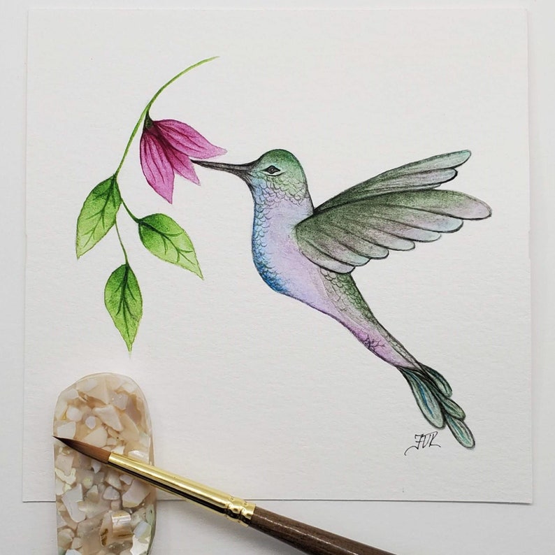 Download 4 X 4 Inches Mini Painting Unique Gift Hummingbird Original Watercolor Painting Watercolor Tripod Ee