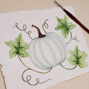 Original Watercolor Silver Pumpkin Artwork Fall Wall Art Fall Decor image 3