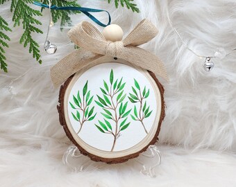 Hand Painted Christmas Ornament | Original Watercolor One-of-a-kind Ornament | Green Leaves Watercolor Artwork