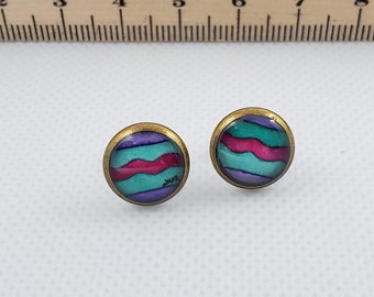 Hand painted stud earrings  - Resin Jewelry - Handmade Earrings - Original Artwork Design  - Unique Jewelry