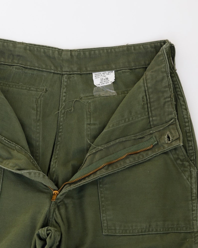 24 25 26 28 29 30 31 Vintage 70s High Waisted Army Pants Olive Green Military Pants Fatigue Trousers OG 107