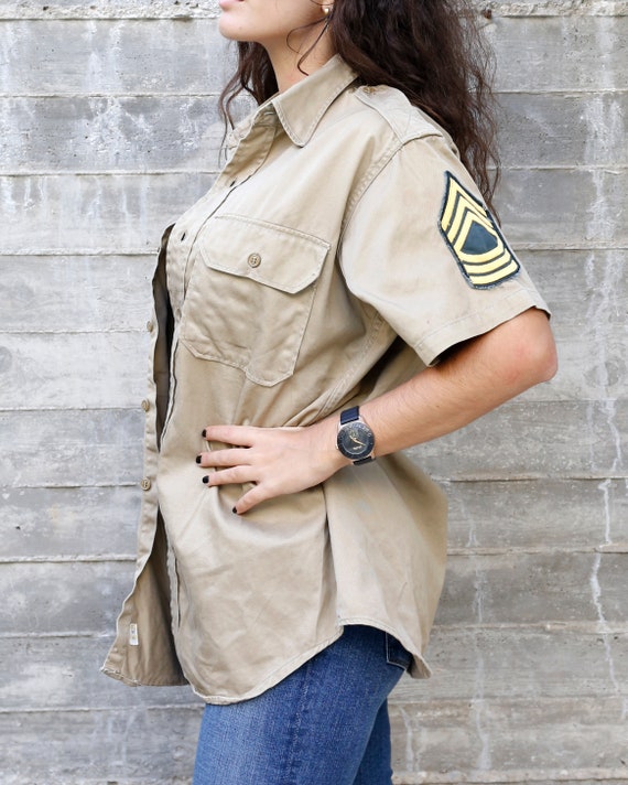 50s Khaki Military Jacket Men | Button Up Shirt |