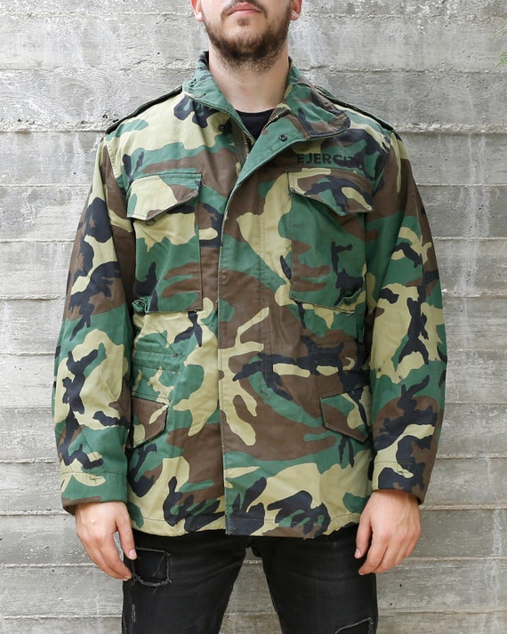 M65 Field Military Jacket Men | Alpha Industries Military Surplus | Woodland Camo Combat Jacket | Vintage Army Jacket