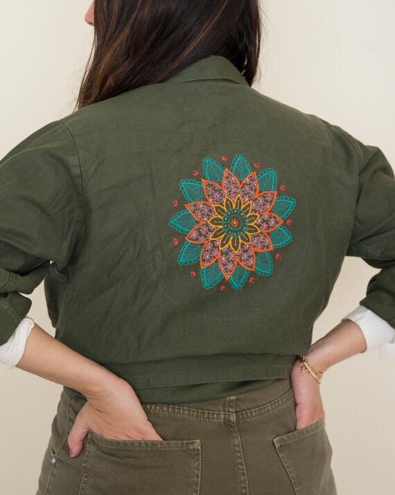 olive green embroidered jacket