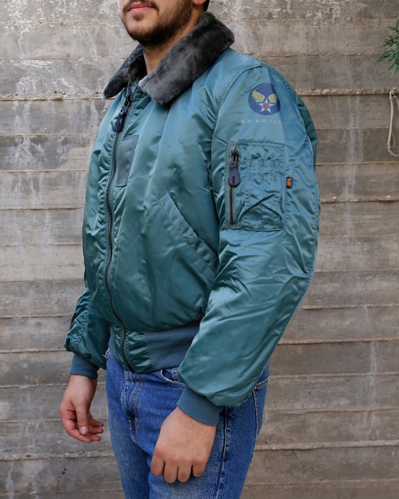 B15 Vintage Bomberjacke Herren Alpha Industries Grune Flight Etsy