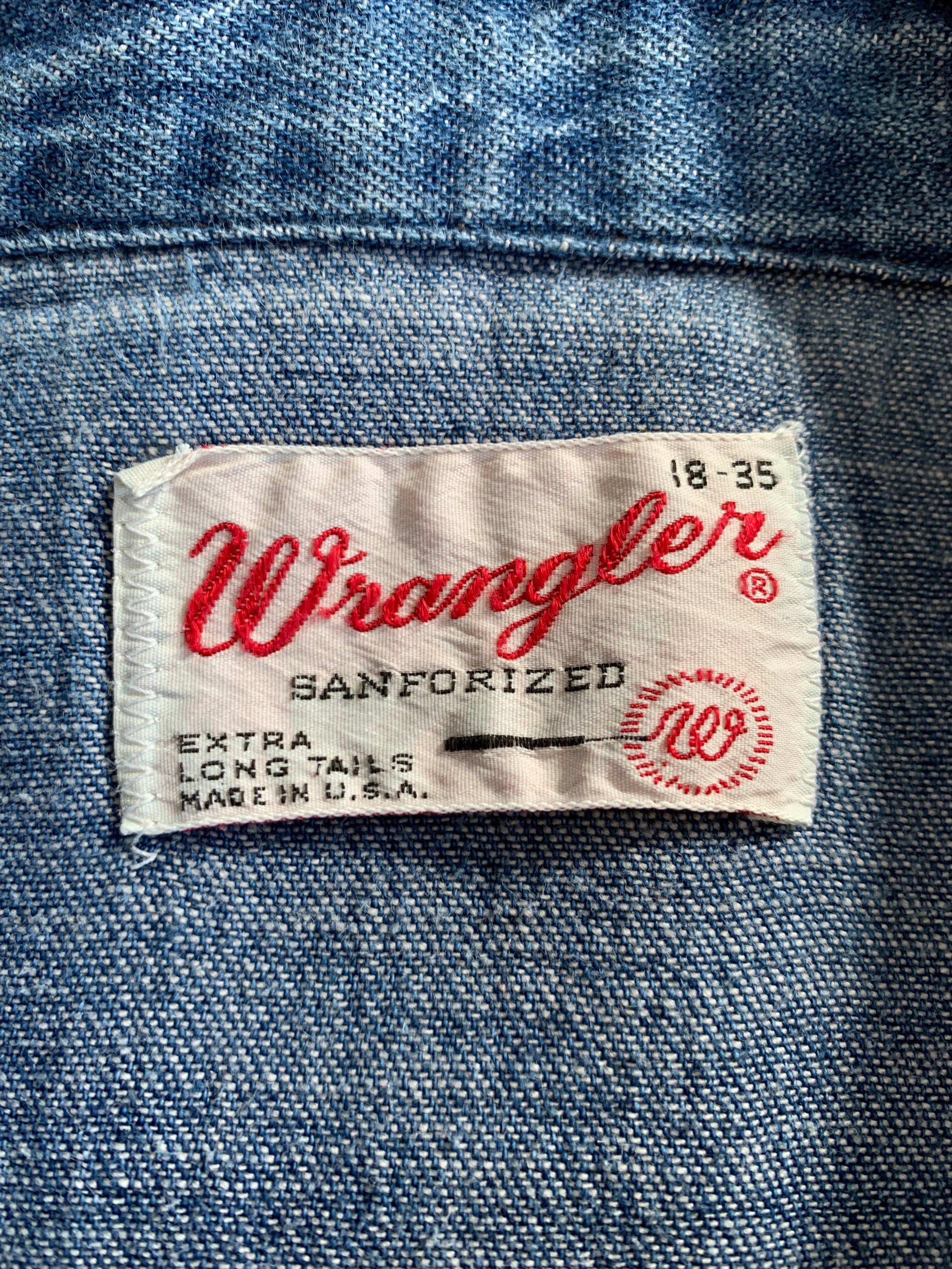 Buy Vintage Wrangler Denim Western Shirt Made in USA Sanforized XL  