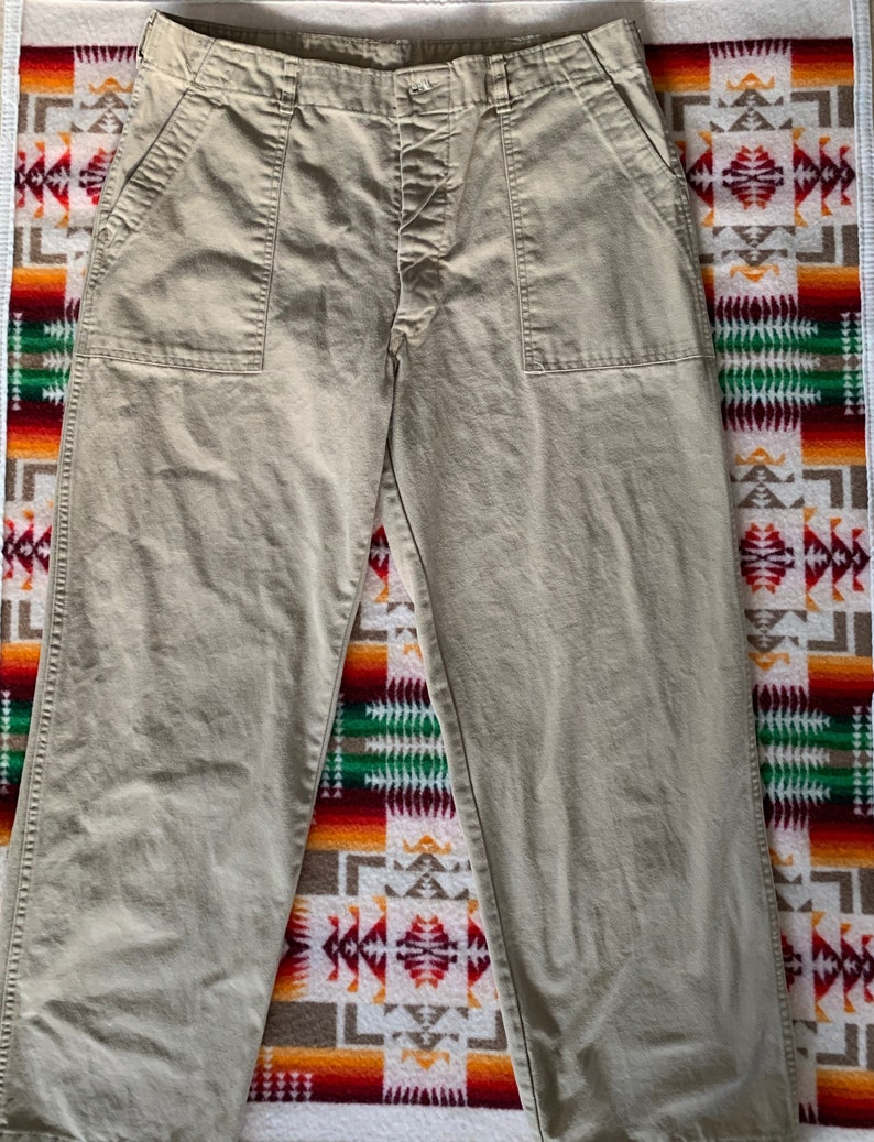 Vintage Khaki Cotton Utility Pants Made in Usa Baker Pants Etsy