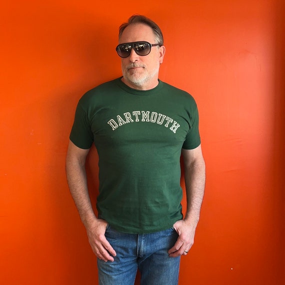 Vintage 70s Deadstock Champion Blue Bar Dartmouth T Shirt Made in 