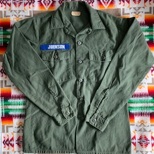Vintage Army Utility Shirt Jacket OG 107 post Vietnam Era Cotton Sateen