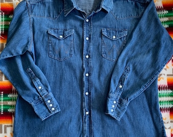 Vintage Wrangler Denim Western Shirt Made in USA Sanforized XL Etsy