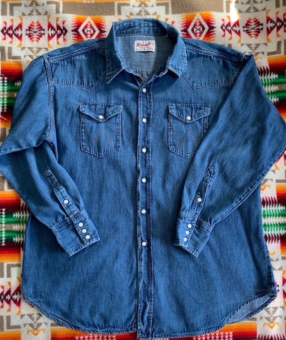 Buy Vintage Wrangler Denim Western Shirt Made in USA Sanforized XL