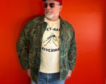 Vintage 70s ERDL camo chore jacket hunting rip stop cotton made in USA Large