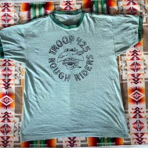 Vintage Champion Blue Bar Ringer t shirt made in USA single stitch