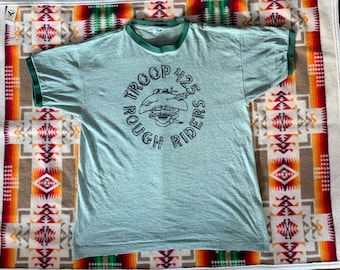 Vintage Champion Blue Bar Ringer t shirt made in USA single stitch