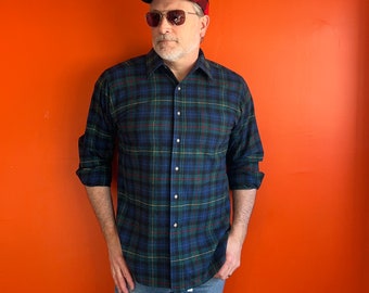 Vintage Pendleton Plaid Wool Shirt Smith tartan made in USA Large