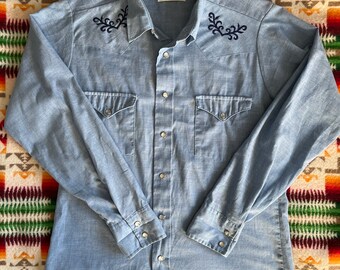 1970s Big Mac Permanent Press Jc Pennys Chambray Shirt Snap