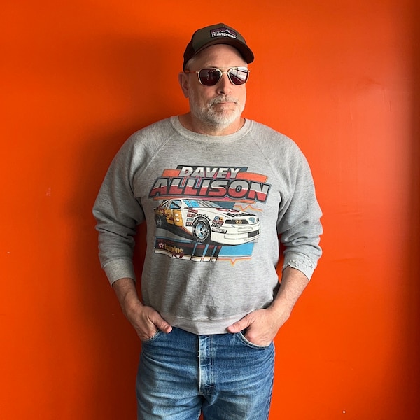 Vintage 80s Davey Allison sweatshirt made in USA NASCAR