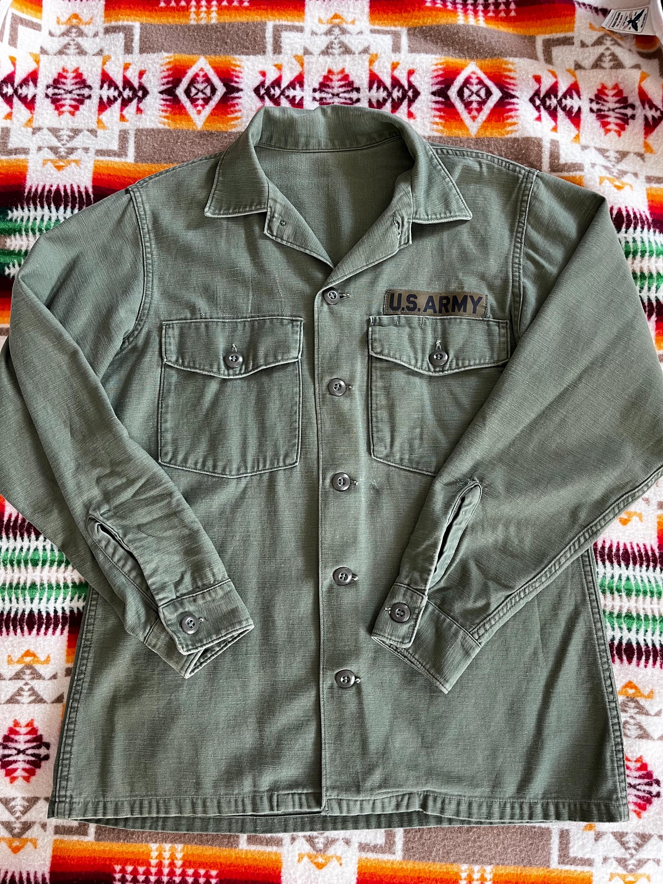 Vintage 60s Vietnam Era Utility Shirt OG 107 Cotton Sateen US Army