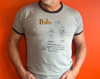 Vintage 70s UCLA basketball ringer t shirt Kareem Abdul Jabar single stitch XL