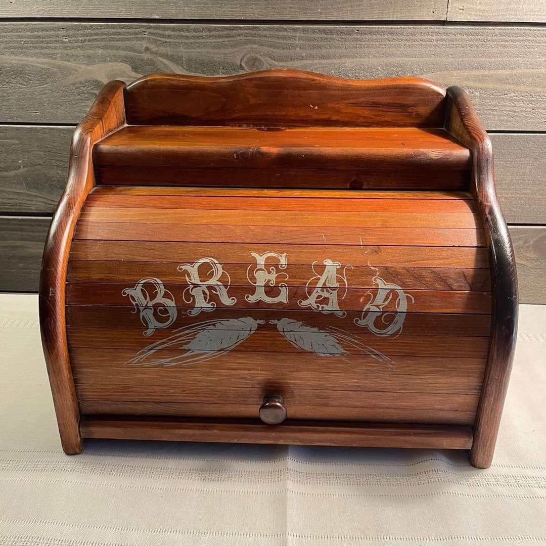 Vintage Roll Top Wooden Bread Box Etsy