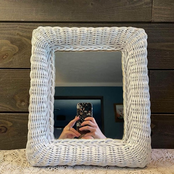 White Wicker Mirror Etsy