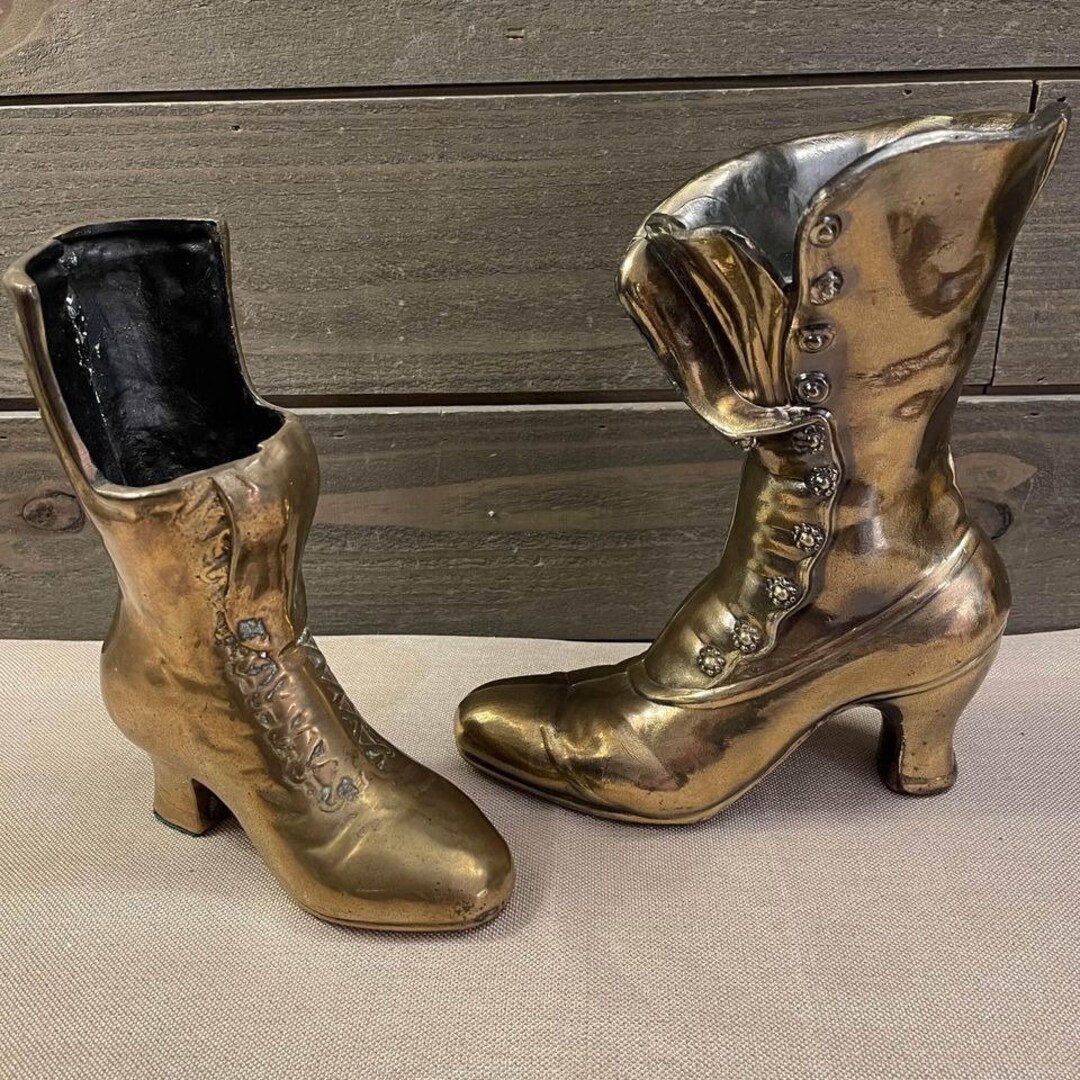 Vintage Brass Boot Vases Planters Set of 2 Etsy