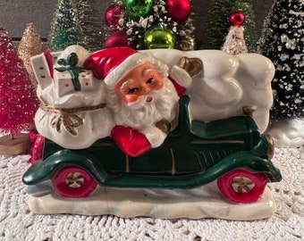Vintage Christmas Planter Santa in Truck with Toy Sack Japan