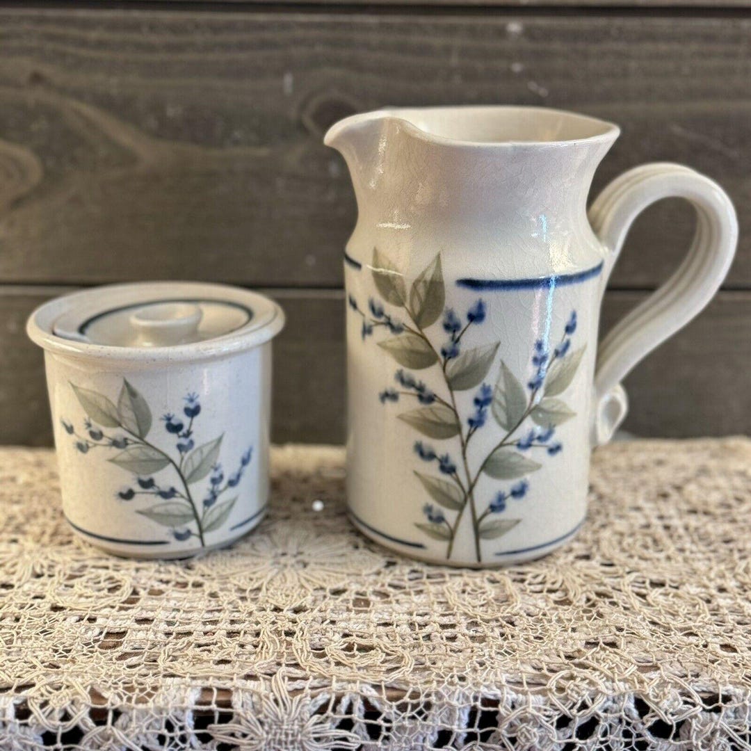 Union Stoneware Maine Pottery Blueberry Pattern 6.5 Pitcher With Sugar ...