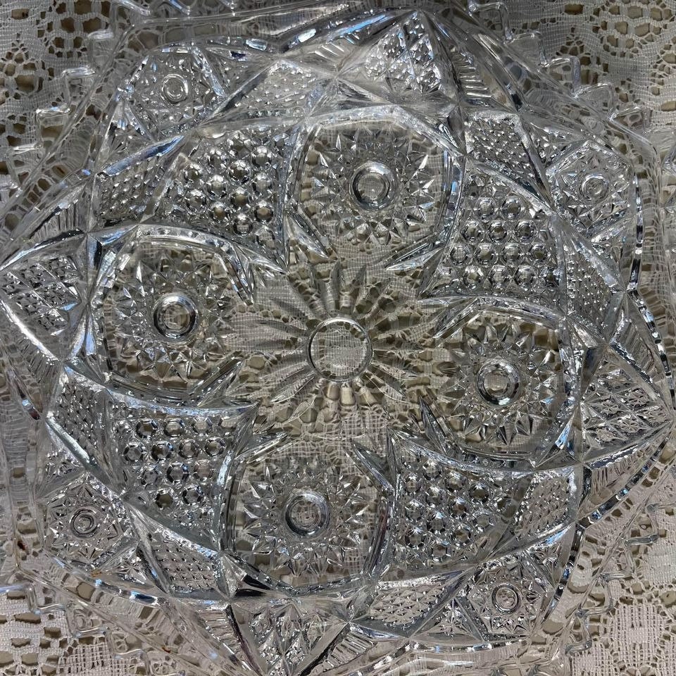 Vintage Cut Glass Plates Dishes Octogon Candle Holders Set of Etsy