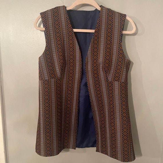 Vintage Fall Blue and Brown Vest size Medium - image 4