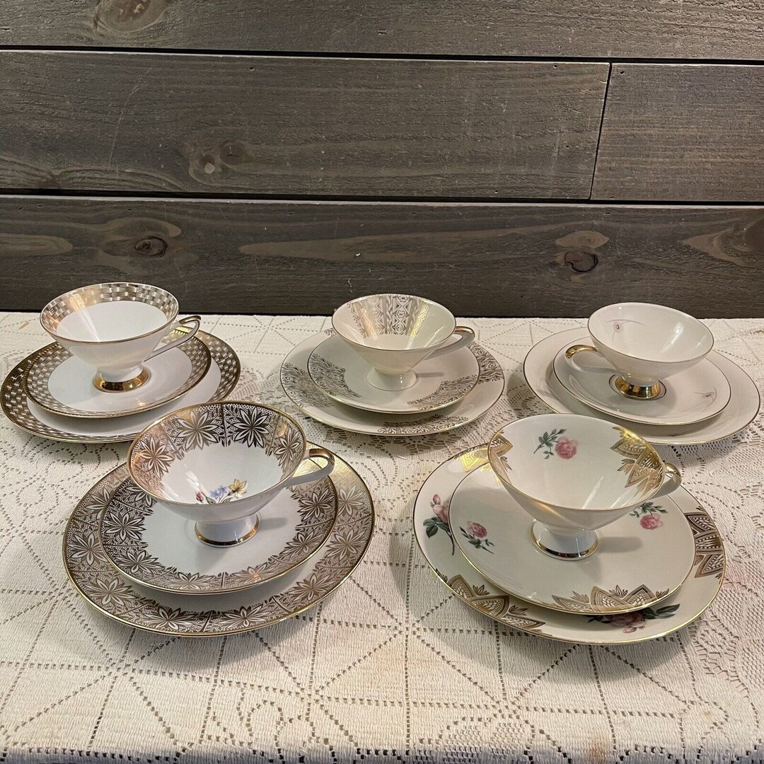 Vintage Bavaria Tea Cups and Saucers Dessert Plates Mismatched Etsy