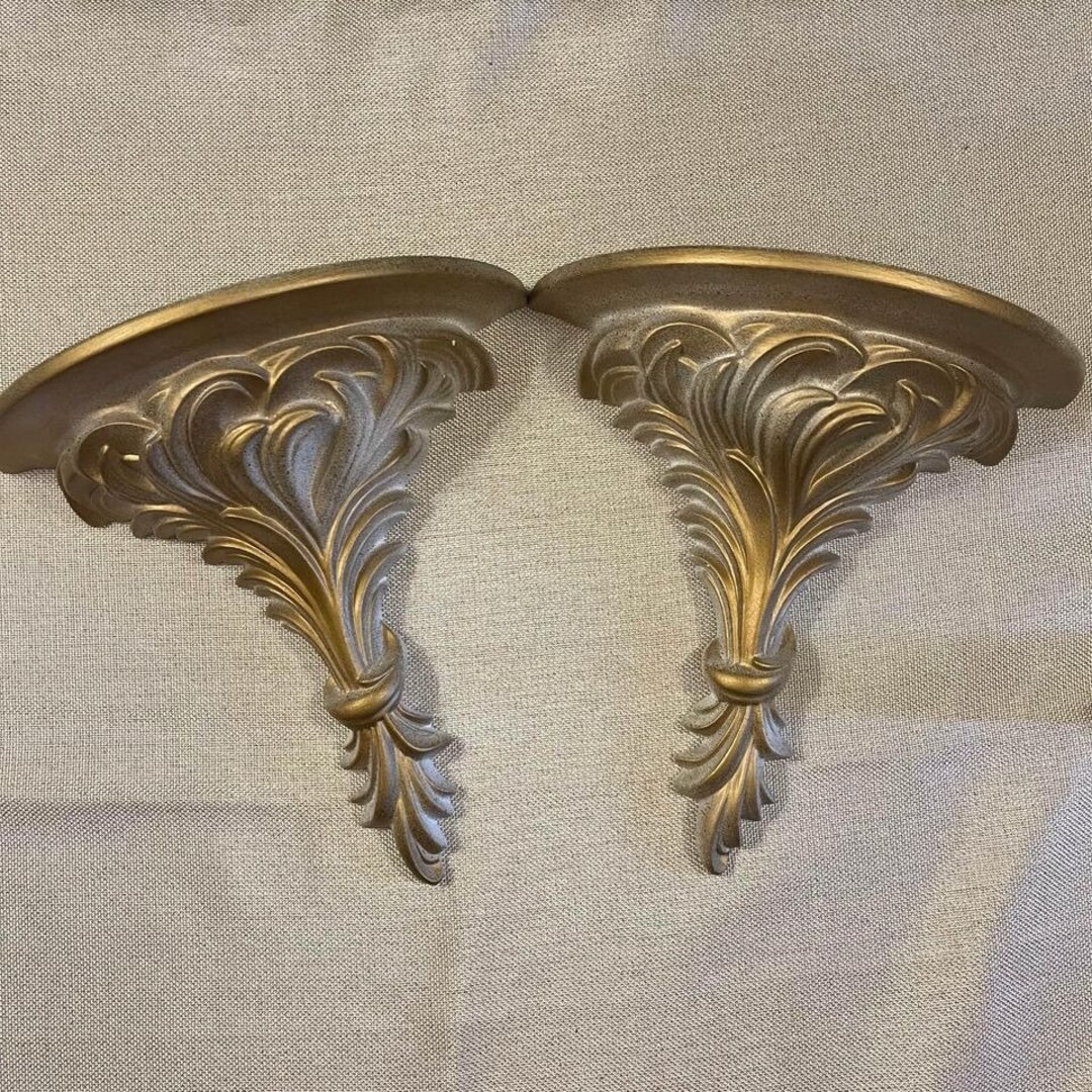 Vintage Gold Wall Sconces Shelves Pair of 2 Etsy