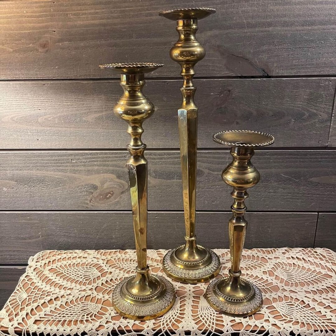 Vintage Brass Candle Sticks Set of 3 Etsy