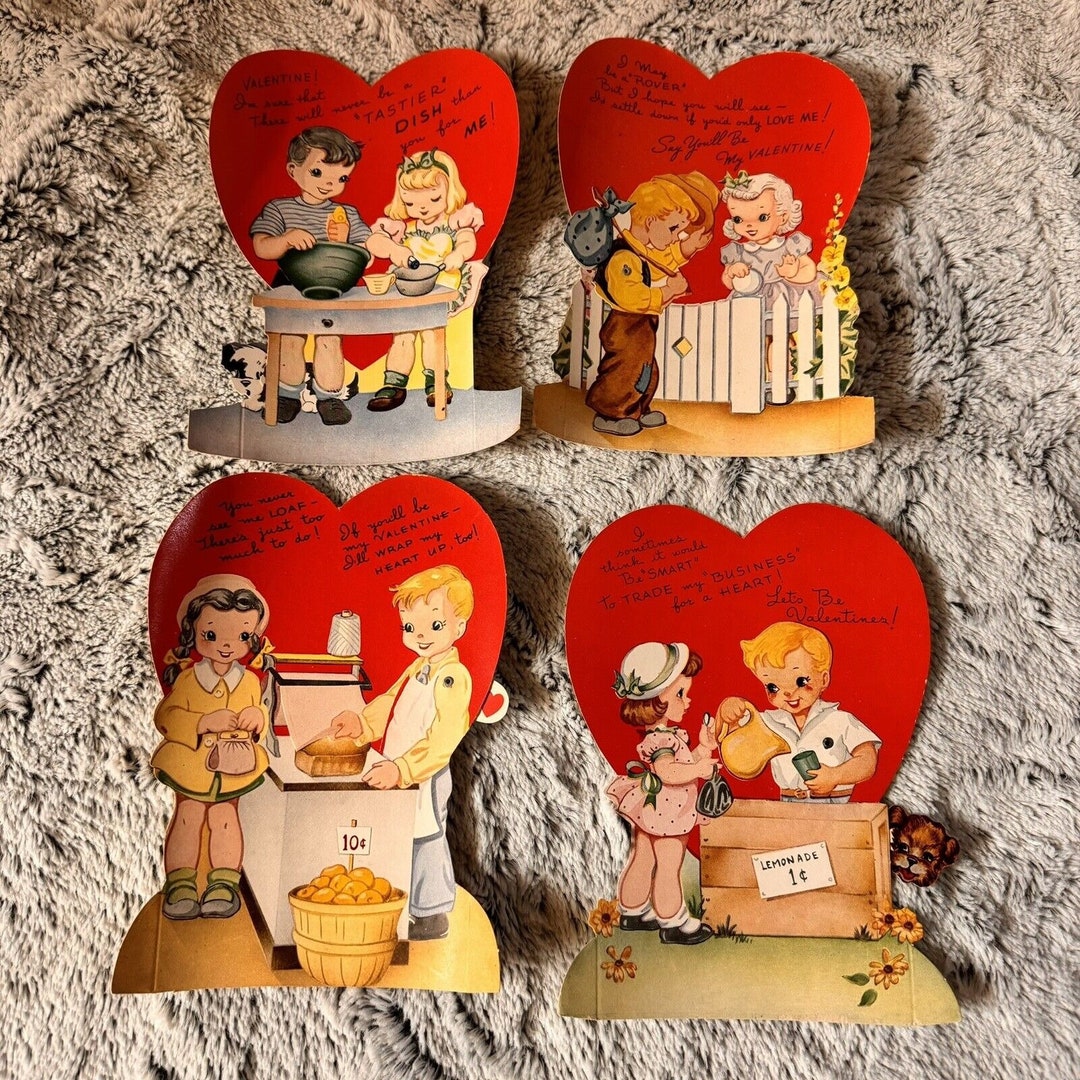 Vintage Valentine Cards Movable 1950s Unused Set of 4 - Etsy