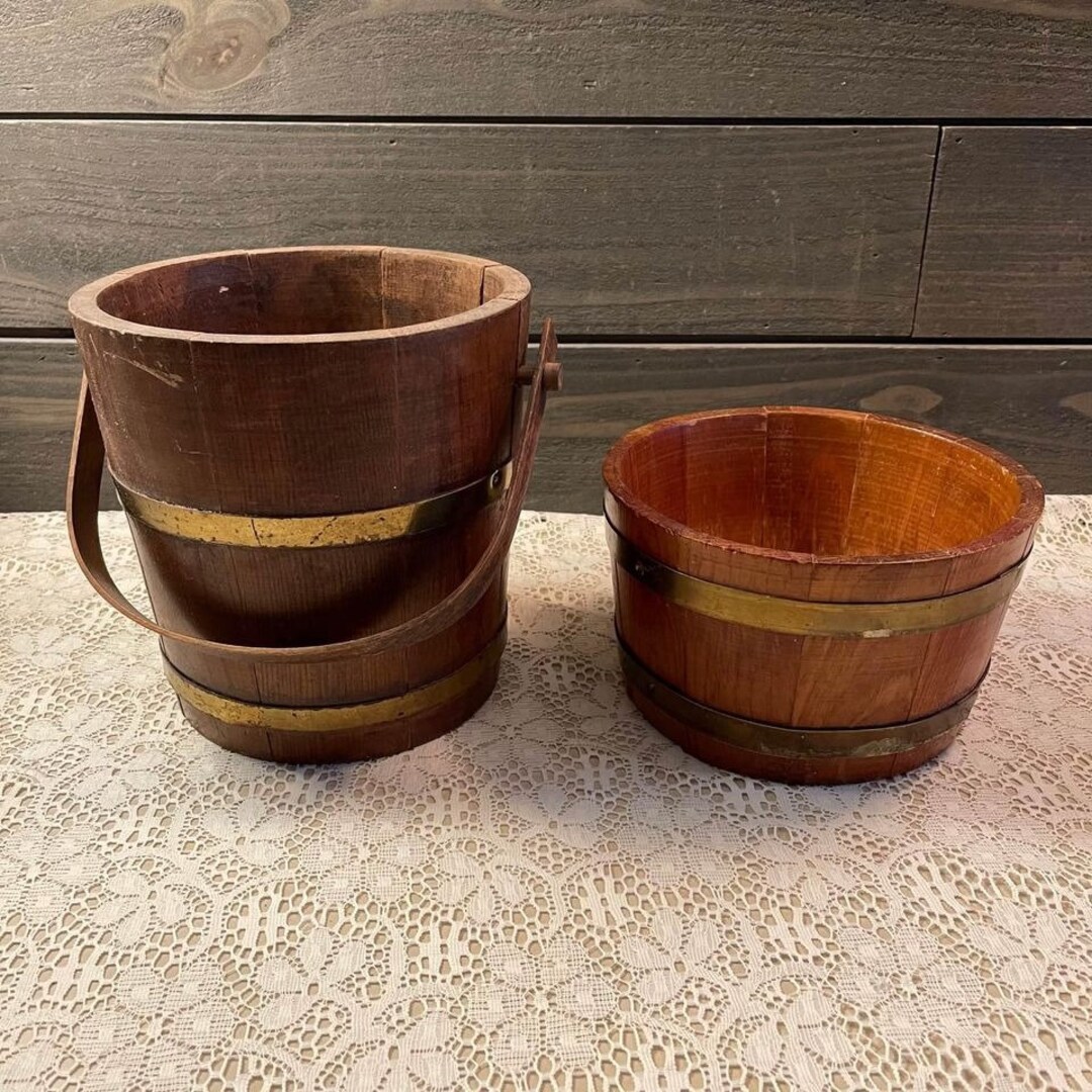 Antique Primitive Wood Sugar Buckets Set of 2 Etsy