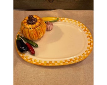 Vintage Pottery Cali Fall Chip and Dip Platter Signed 14”x10.5”