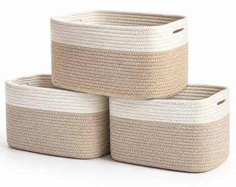 OrganiHaus Rope Storage Baskets Set of 3, Nursery Decor Organizer, 15x10x9in - Light Honey