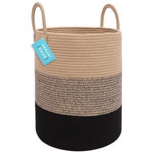 OrganiHaus XL Cotton Rope Blanket Basket | Large Storage Baskets for Organizing, Laundry and Nursery | (Tall) 15x18 (3-Toned Brown)