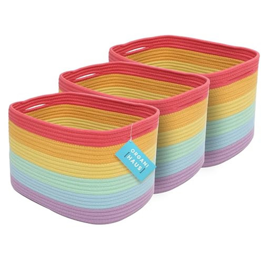 Organihaus 3-pack Rope Rainbow Storage Baskets for Shelves Rainbow ...