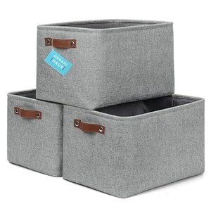 OrganiHaus Fabric Storage Baskets for Shelves - 3 Pack | Large Closet Storage Bins for Shelves | Cloth Baskets 15x11in - Full Gray