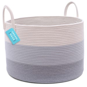 OrganiHaus Gray Extra Large Cotton Rope Basket: 20x13" Decorative Laundry Hamper