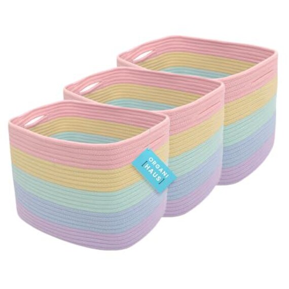 Organihaus 3 pack Rope Rainbow Storage Baskets for Shelves Rainbow Baskets for Pastel Classroom Decor 15x9 Etsy