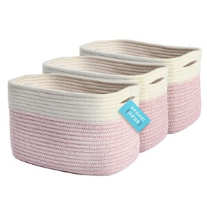 OrganiHaus Pink Cotton Rope Storage Baskets - Set of 3 - Nursery Organizer