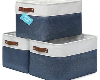 OrganiHaus Fabric Storage Baskets for Shelves - 3 Pack | Large Closet Storage Bins for Shelves | Cloth Baskets 15x11in - Navy Blue