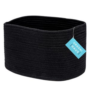 OrganiHaus Cotton Rope Storage Basket, Nursery Bathroom Organizer, 15x10x9in - Black