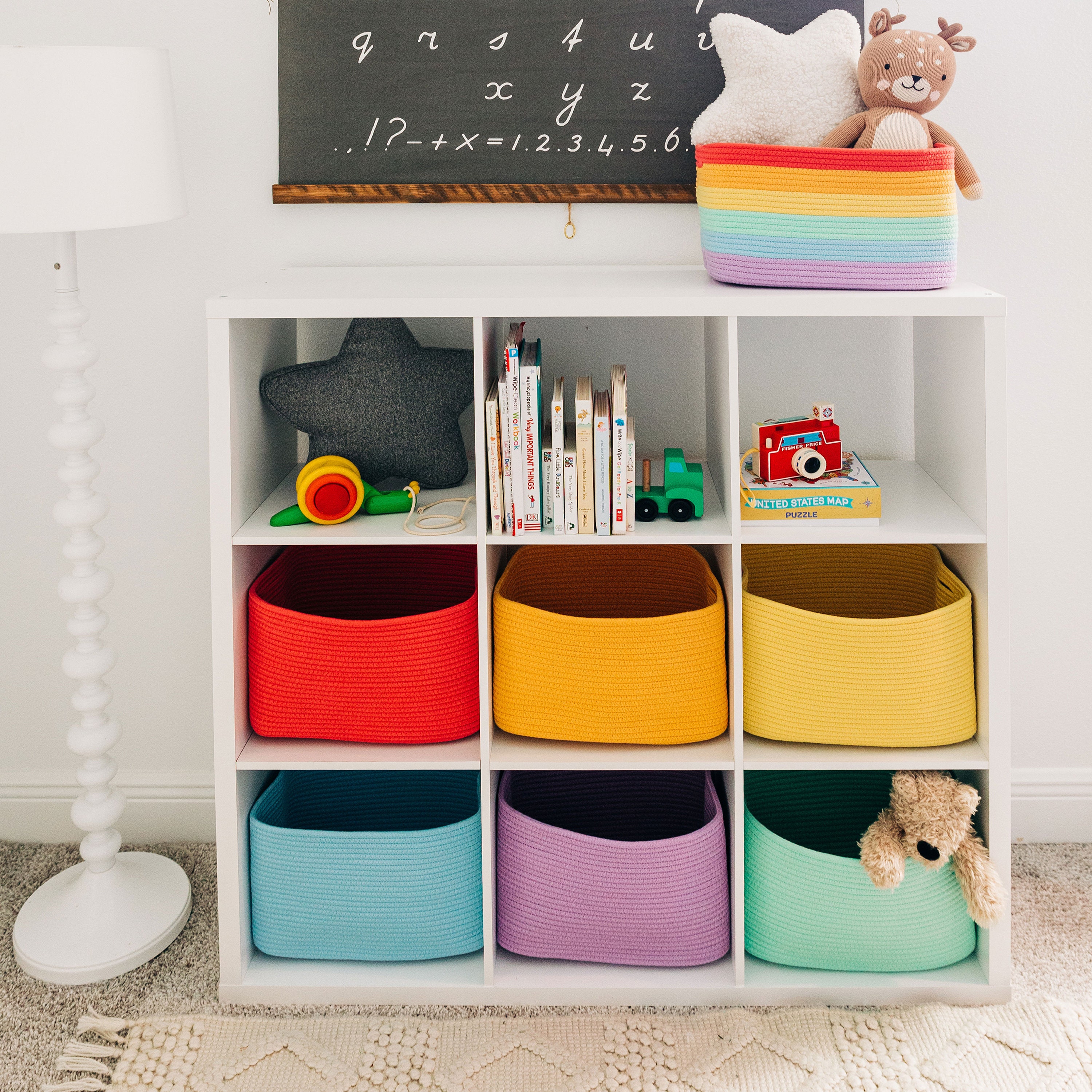 OrganiHaus Rope Rainbow Storage Baskets for Shelves | Rainbow Baskets for  Pastel Classroom Decor | Baby Basket for Pastel Room Decor | Pastel Rainbow