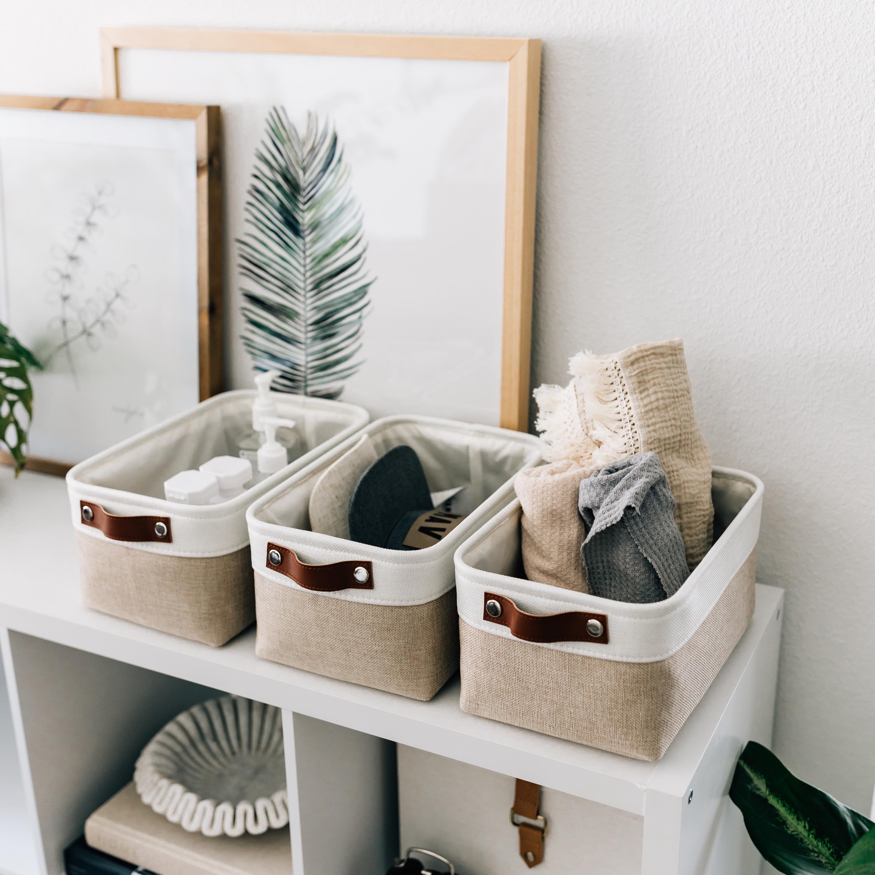 Organihaus Beige/off-white Fabric Storage Baskets – 6 Pack Small 12x8x6 ...