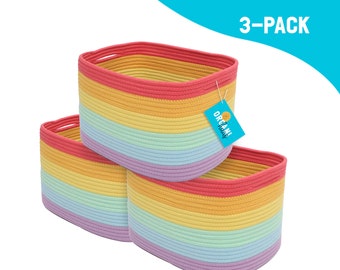 OrganiHaus 3-Pack Rope Rainbow Storage Baskets for Shelves | Rainbow Baskets for Classroom | Baby Basket for Nursery Storage