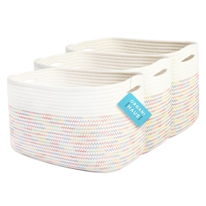 OrganiHaus Rainbow Cotton Rope Storage Baskets - 3-Pack Nursery Organizer