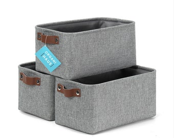 OrganiHaus Fabric Storage Baskets for Shelves - 3 Pack | Small Closet Bins for Shelves | Cloth Baskets for Organizing 12x08" - Full Gray